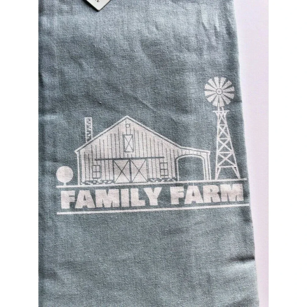 Farm Family Kitchen Dish Towels Set of 2 Sack Cloth Barn Windmill Chickens Blue